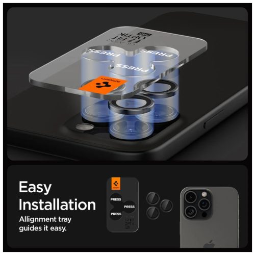 SPIGEN Optik Pro Glas.tr "EZ Fit" kameravédő – 2 db, iPhone 14 Pro / Max / 15 Pro / Max / 16 Pro / Max / 17 Pro / Max készülékhez, fekete