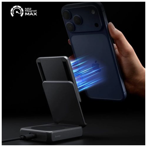 SPIGEN ESSENTIAL EF302MOQ Qi2.2 2IN1 MAGNETIC MAGSAFE vezeték nélküli töltő fekete