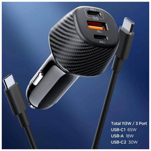 SPIGEN ESSENTIAL EV1133 3-PORT autós töltő 113W fekete