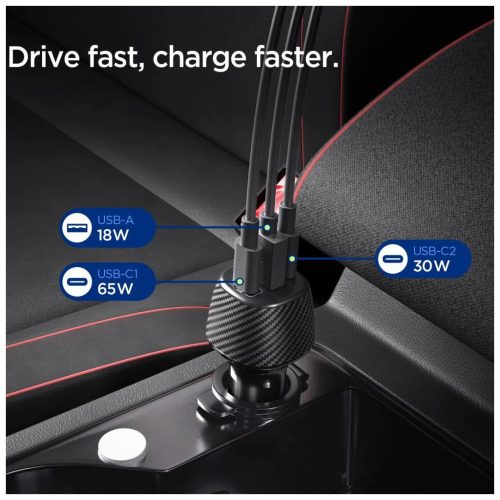 SPIGEN ESSENTIAL EV1133 3-PORT autós töltő 113W fekete