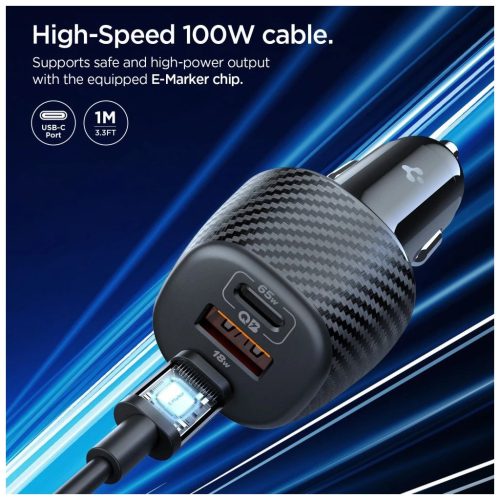 SPIGEN ESSENTIAL EV1133 3-PORT autós töltő 113W fekete