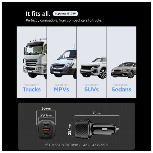 SPIGEN ESSENTIAL EV1133 3-PORT autós töltő 113W fekete