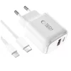 TECH-PROTECT NCA45W-GAN 2-PORT HÁLÓZATI TÖLTŐ PD 45W / QC3.0 + LIGHTNING CABLE fehér