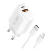 TECH-PROTECT NCA45W-GAN 2-PORT HÁLÓZATI TÖLTŐ PD 45W / QC3.0 + LIGHTNING CABLE fehér