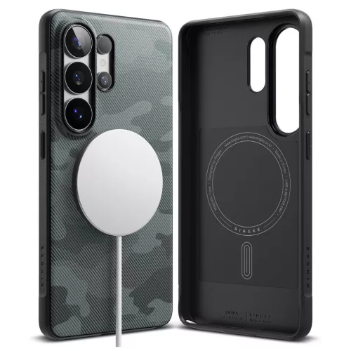 Ringke Onyx mágneses MagSafe tok Samsung Galaxy S26 Ultra készülékhez fekete terepmintás