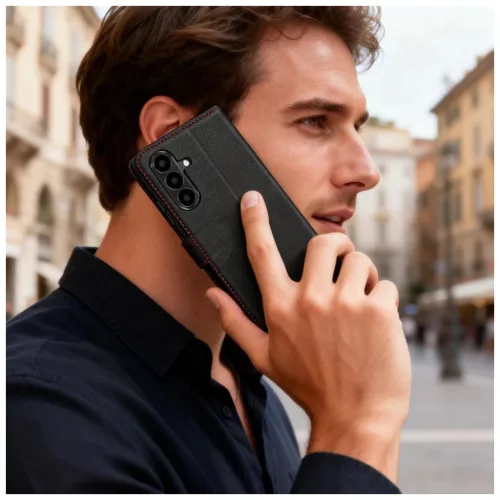 TECH-PROTECT pénztárcás tok Samsung Galaxy A57 5G készülékhez fekete-piros