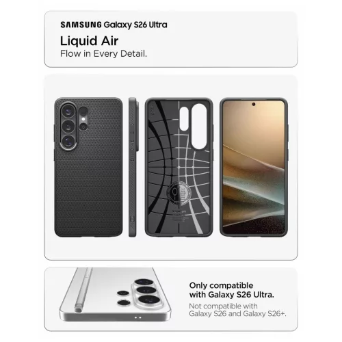 Spigen Liquid Air tok Samsung Galaxy S26 Ultra készülékhez matt fekete