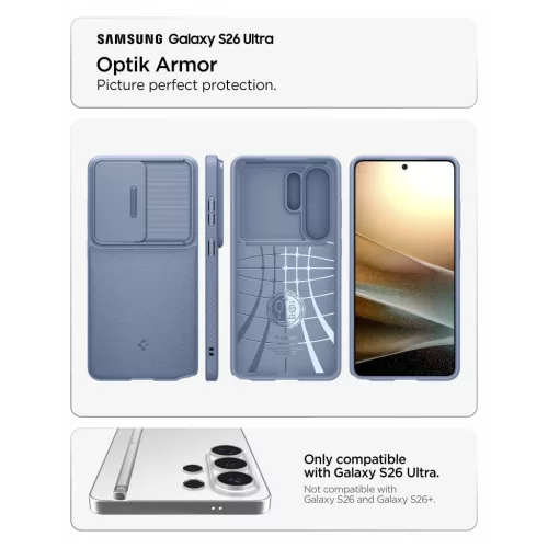 SPIGEN Optik Armor tok Samsung Galaxy S26 Ultra készülékhez világoskék
