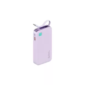   Awei XY vésztöltő USB+Type-C aljzat (10000mAh, 20W, PD gyorstöltő, LED kijelző + fix Type-C kábel) LILA (10KCD22403)