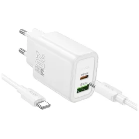   Hoco USB A + USB C QC3.0 PD 3A 20W telefon töltő és N61 USB C–USB C kábel fehér
