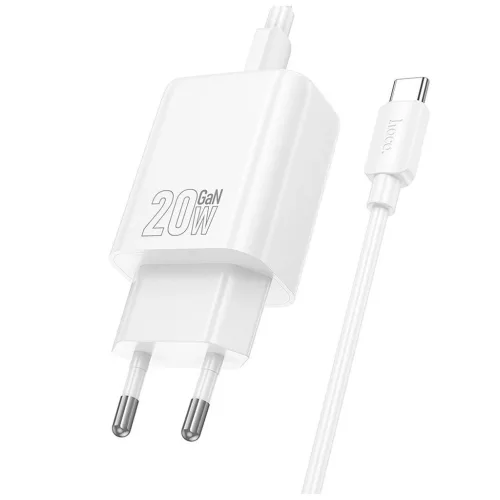 Hoco USB A + USB C QC3.0 PD 3A 20W telefon töltő és N61 USB C–USB C kábel fehér