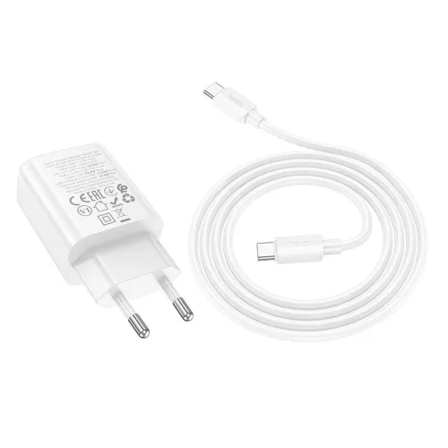 Hoco USB A + USB C QC3.0 PD 3A 20W telefon töltő és N61 USB C–USB C kábel fehér