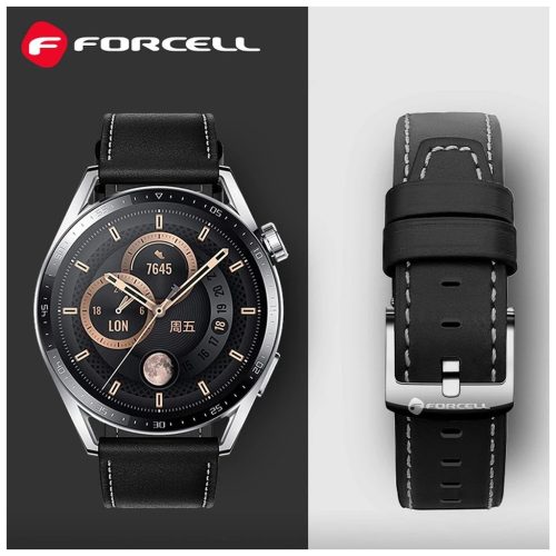 Samsung Galaxy Watch készülékhez Forcell F-Design FS21 lyukacsos környezetbarát bőr 22 mm óraszíj fekete