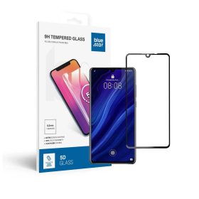   Blue Star 5D edzett üvegfólia Huawei P30 készülékhez, teljes felületre ragasztott, tokbarát, fekete