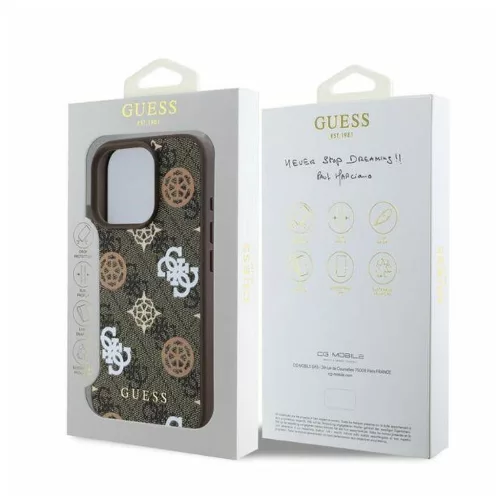 GUESS MagSafe-kompatibilis tok iPhone 16 Pro készülékhez GUHMP16LP4PWPW PU Peony on 4G Background barna