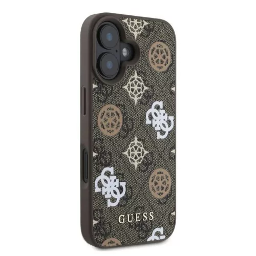 GUESS PU Peony on 4G Background telefontok iPhone 16 készülékhez MagSafe-kompatibilis barna