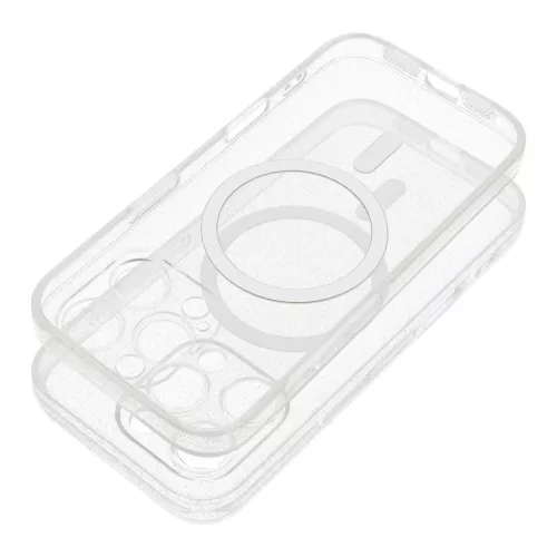 iPhone 15 PRO készülékhez tok, Clear Mag Cover (STR / CAMERA PROTECTION), MagSafe-kompatibilis, átlátszó csillámos