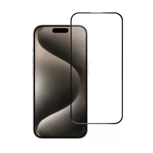 Blue Star 5D edzett üveg kijelzővédő iPhone 15 Pro készülékhez (teljes ragasztásos) fekete