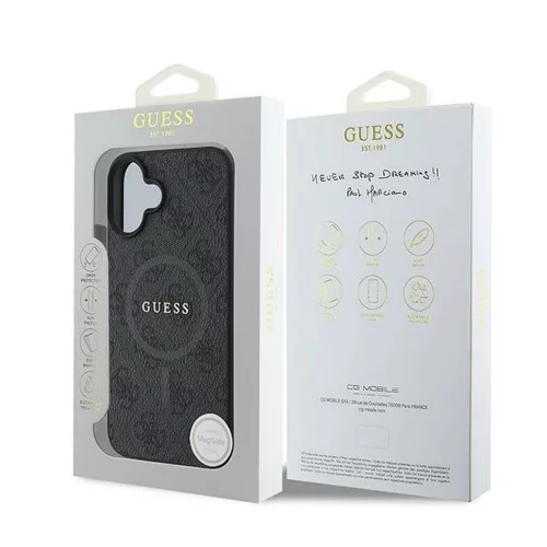 GUESS tok iPhone 16 Plus készülékhez, MagSafe-kompatibilis, PU 4G Ring Classic Logo (GUHMP16MG4GFRK), fekete