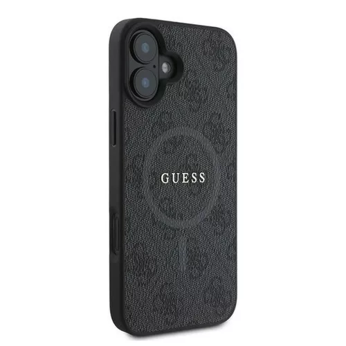 GUESS tok iPhone 16 Plus készülékhez, MagSafe-kompatibilis, PU 4G Ring Classic Logo (GUHMP16MG4GFRK), fekete