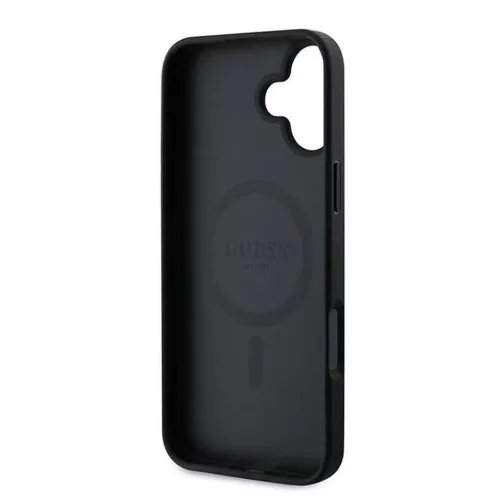 GUESS tok iPhone 16 Plus készülékhez, MagSafe-kompatibilis, PU 4G Ring Classic Logo (GUHMP16MG4GFRK), fekete