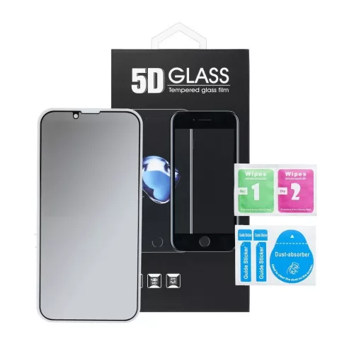 5D Full Glue Privacy edzett üveg kijelzővédő iPhone 13 / 16e (SE 4 2025) készülékhez fekete
