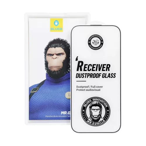 5D Mr. Monkey Glass üvegfólia – Apple iPhone 16 készülékhez, nagy íves élű, erős, porálló, fekete