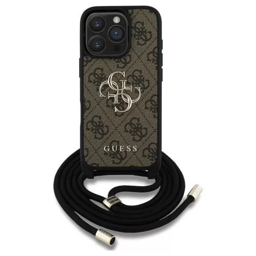GUESS tok iPhone 16 Pro Max készülékhez GUHCP16XP4GMGCRW (CBDY PU 4G Big Logo W/Cord Strap) barna
