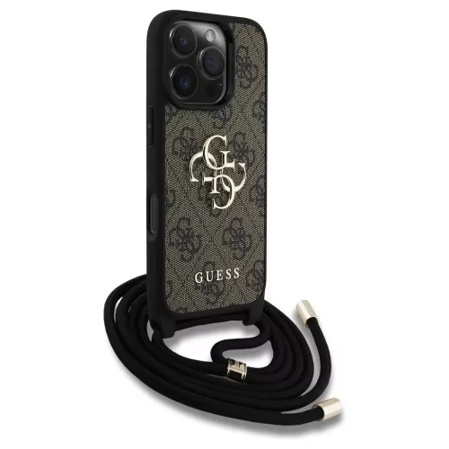 GUESS tok iPhone 16 Pro Max készülékhez GUHCP16XP4GMGCRW (CBDY PU 4G Big Logo W/Cord Strap) barna