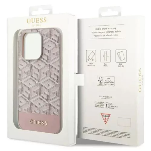 GUESS GCUBE Stripes GUHMP14LHGCFSEP MagSafe-kompatibilis tok iPhone 14 Pro készülékhez, rózsaszín