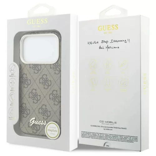 GUESS tok iPhone 17 Pro készülékhez, MagSafe-kompatibilis, GUHMP17L5P4FWMSW (PU FW 4G Script), barna
