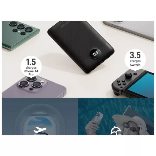 Veger C11 (W1170) külső akkumulátor 10000 mAh PD QC3.0 22,5 W 2 A beépített USB-C és Lightning kábelekkel fekete