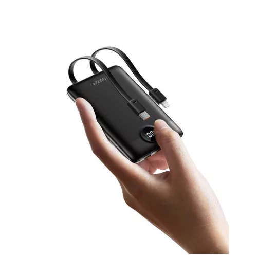 Veger C11 (W1170) külső akkumulátor 10000 mAh PD QC3.0 22,5 W 2 A beépített USB-C és Lightning kábelekkel fekete
