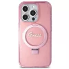 GUESS tok iPhone 15 Pro készülékhez, MagSafe-kompatibilis, Glitter Script Logo Ring stand, rózsaszín – GUHMP15LHRSGSP