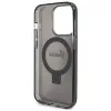 Eredeti GUESS előlapos tok GUHMP15XHRSGSK iPhone 15 Pro Max készülékhez (Magsafe-kompatibilis, Glitter Script logó, gyűrűs állvány, fekete)