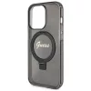 Eredeti GUESS előlapos tok GUHMP15XHRSGSK iPhone 15 Pro Max készülékhez (Magsafe-kompatibilis, Glitter Script logó, gyűrűs állvány, fekete)