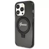 Eredeti GUESS előlapos tok GUHMP15XHRSGSK iPhone 15 Pro Max készülékhez (Magsafe-kompatibilis, Glitter Script logó, gyűrűs állvány, fekete)