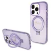 GUESS GUHMP15XHRSGSU Eredeti előlapos tok iPhone 15 Pro Max készülékhez – MagSafe-kompatibilis, Glitter Script Logo, gyűrűs tartó, lila
