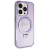 GUESS GUHMP15XHRSGSU Eredeti előlapos tok iPhone 15 Pro Max készülékhez – MagSafe-kompatibilis, Glitter Script Logo, gyűrűs tartó, lila