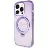 GUESS GUHMP15XHRSGSU Eredeti előlapos tok iPhone 15 Pro Max készülékhez – MagSafe-kompatibilis, Glitter Script Logo, gyűrűs tartó, lila