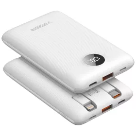   Veger külső akkumulátor C11 (W1170) PD QC3.0 2A 22,5W 10000 mAh beépített USB-C és Lightning kábelekkel fehér