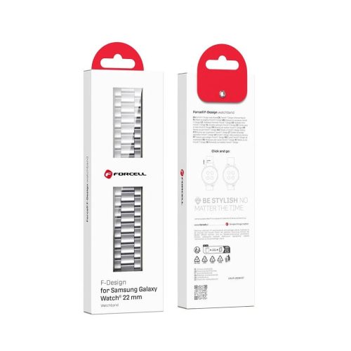 Forcell F-Design FS06 20 mm-es acél csatos szíj Samsung Galaxy Watch készülékhez, ezüst