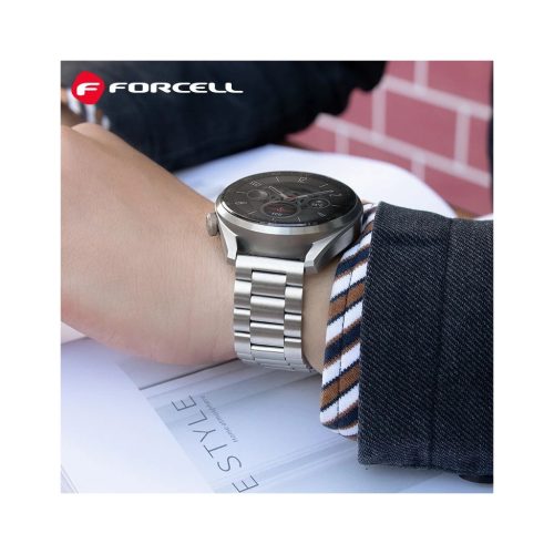 Forcell F-Design FS06 20 mm-es acél csatos szíj Samsung Galaxy Watch készülékhez, ezüst