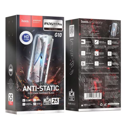 Hoco HD antisztatikus edzett üveg kijelzővédő iPhone X/XS/11 Pro készülékhez, 25 darab, G10