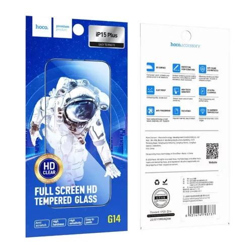 Hoco HD 5D Guardian Shield edzett üvegfólia iPhone 15 Plus/16 Plus készülékekhez, 10 db, fekete