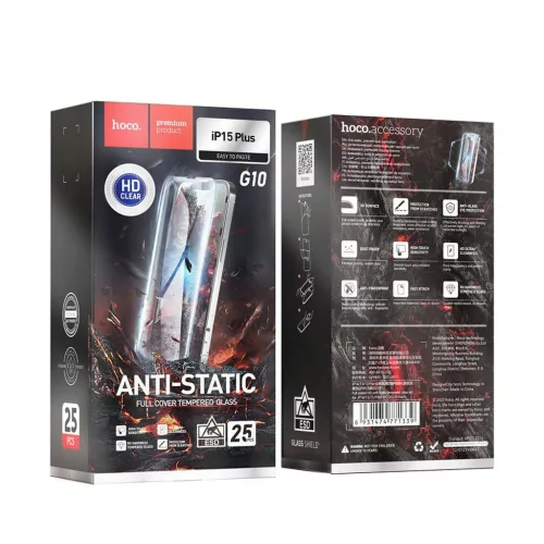 Hoco HD Anti-static edzett üvegfólia iPhone 15 PLUS/16 PLUS készülékhez, 25 darabos G10