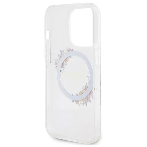 GUESS MagSafe-kompatibilis tok iPhone 15 Pro készülékhez GUHMP15LHFWFCT (Flowers Wreath) átlátszó
