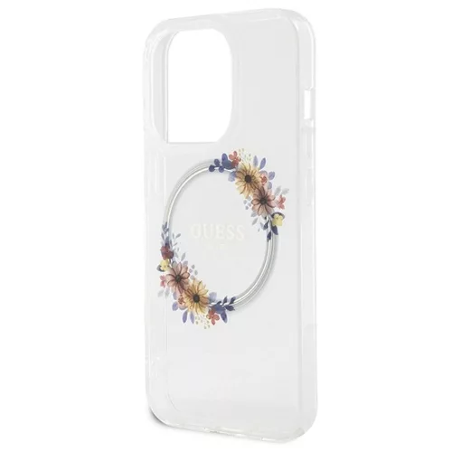 GUESS MagSafe-kompatibilis tok iPhone 15 Pro készülékhez GUHMP15LHFWFCT (Flowers Wreath) átlátszó