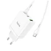 Hoco telefon töltő 2× USB-C + USB-A QC3.0 PD 3A 35W és USB-C–USB-C N33 kábel fehér