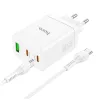 Hoco telefon töltő 2× USB-C + USB-A QC3.0 PD 3A 35W és USB-C–USB-C N33 kábel fehér